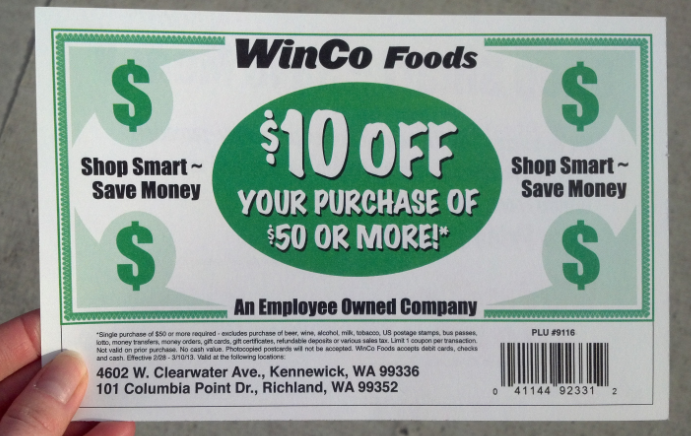 Locals $10 off $50 Purchase at Winco Coupon| Check you mail - Happy Money Saver