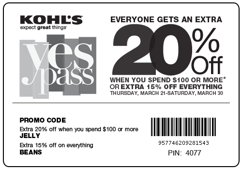Kohls 15% - 20% off printable coupon - Happy Money Saver