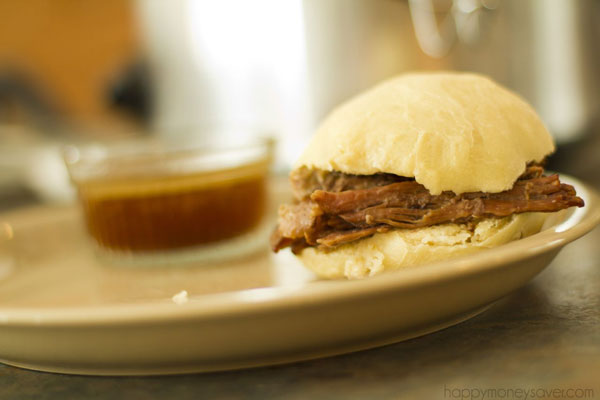Slow Cooker Roast Beef French Dip Sandwich (An easy quick freezer meal)