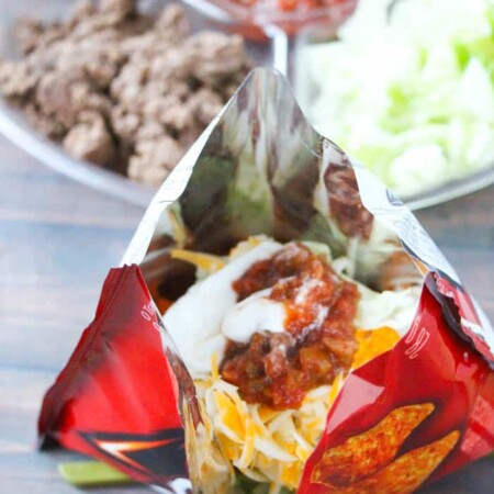 Taco salad in a Doritos bag.