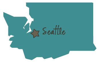 Outline of Washington with star labeling Seattle.