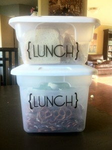 Two clear plastic containers labeled {Lunch}.