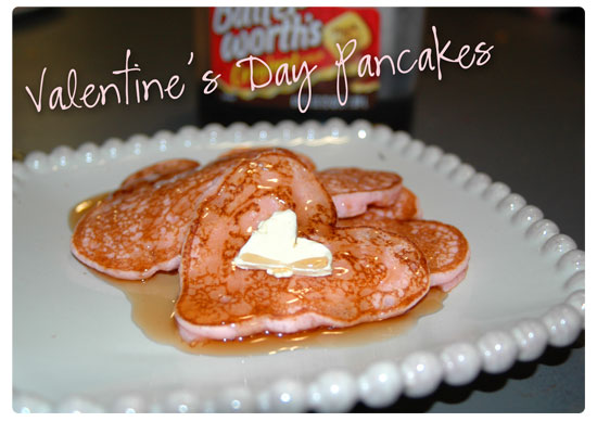 Valentine's Day Breakfast "Pink Heart Pancakes"  Happy 