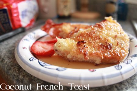 French toast with text "Coconut French Toast."
