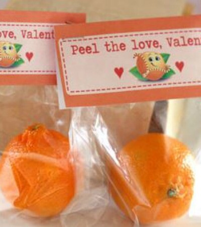 Oranges in bags labeled "Peel the love, Valentine."