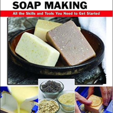 basic soap making book cover on amazon with 3 bars of soap in a bowl