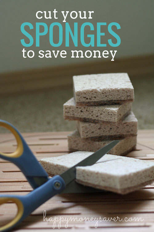 Super thrifty tip: Cut your sponges, scrubbers, magic erasers and even dryer sheets in half to save money!