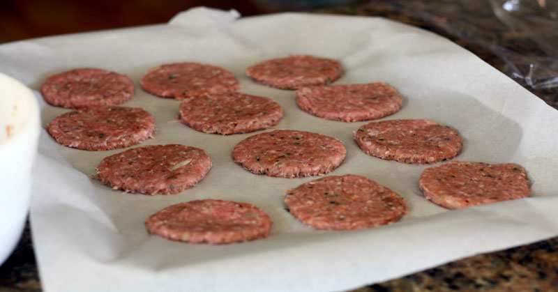 Make ahead homemade frozen sausage patties!- Recipe is easy, delicious and will make for a nice protein filled breakfast!