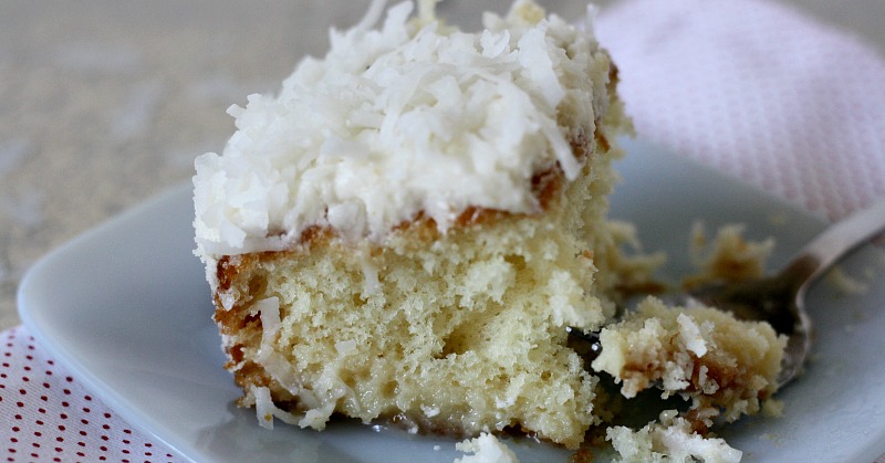Coconut Cream Poke Cake - uses cream of coconut and sweetened condensed milk to make it so moist. My new favorite cake!!!