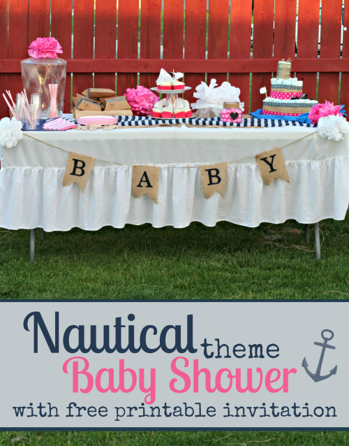 Nautical Themed Baby Shower with FREE baby shower invitation printables! Perfect for a baby girl. 