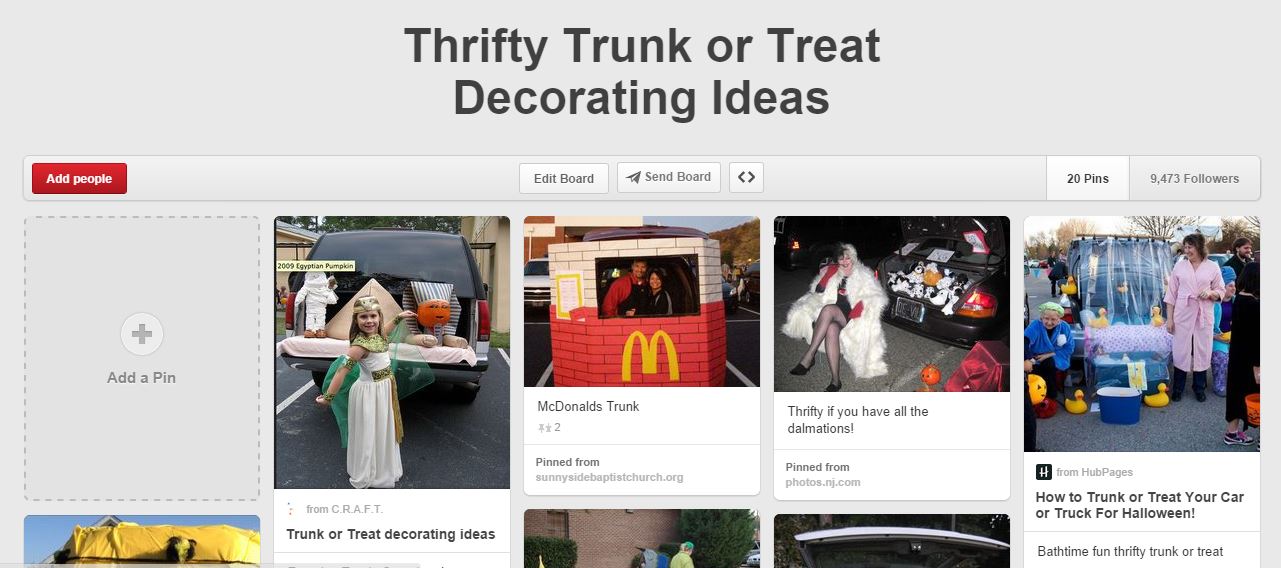 A snapshot of trunk or treat ideas from a PInterest board.