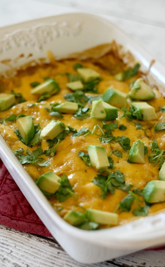 Easy and kid friendly Make Ahead Chicken Enchilada Casserole. Perfect for those busy days!