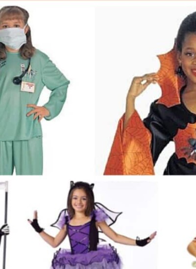 Collage of children in Halloween costumes.