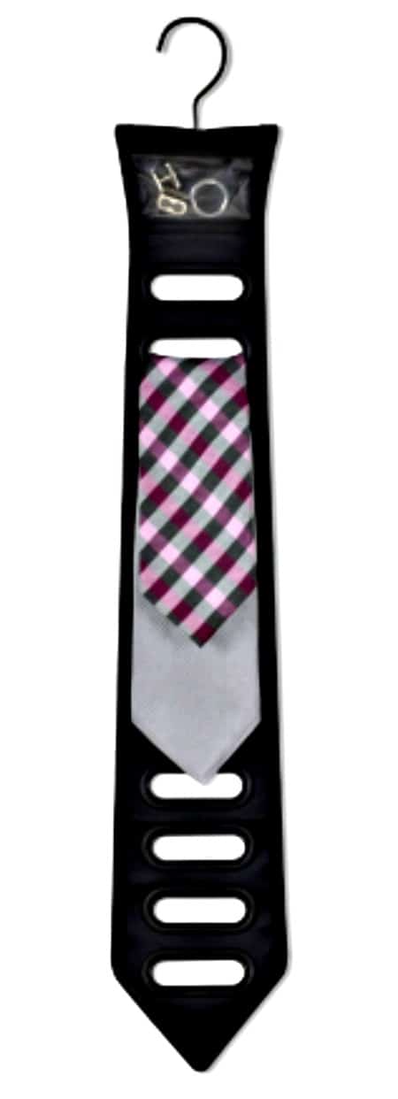 Black Tie Organizer that stores two ties and has a clear pocket on the top.