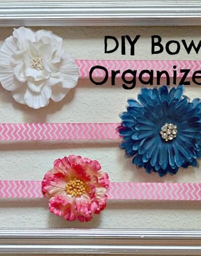 Ribbons with bows with text "DIY Bow Organizer."