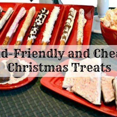 Trays of food with text "Kid-friendly and cheap Christmas treats."
