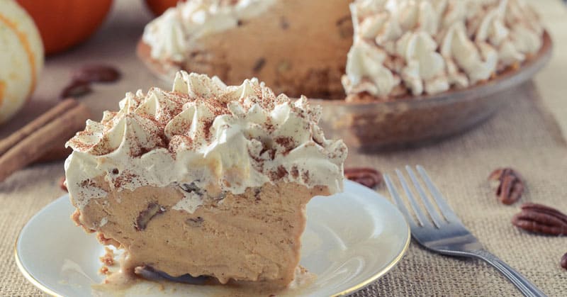 Mile High Pumpkin Sundae Pie - a pumpkin ice cream pie VINTAGE recipe from my Great Grandmother's 1900 recipe box. A gorgeous and delicious pie that is perfect for thanksgiving, or any special occasion.