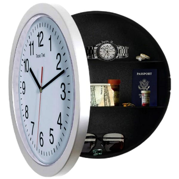 A wall clock with a hidden compartment with money, watches, passport and items in it-unique gift ideas for men