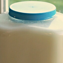 Large container of homemade liquid laundry soap.