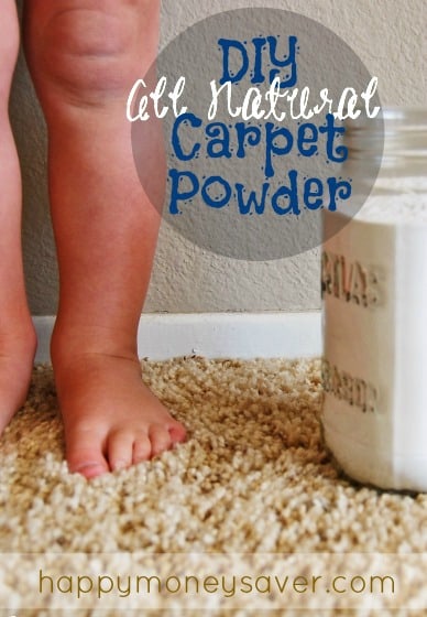 Want that new carpet feel but short on time? This homemade carpet powder recipe is a quick way to freshen your house using two all natural ingredients! Get the recipe at happymoneysaver.com