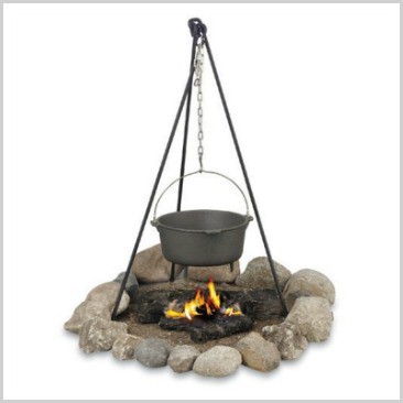 A cast iron campfire tripod to hold your Dutch oven over a fire.