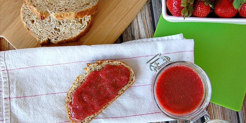  This jam is soooo good! You don't cook it so it is super easy and you keep the fresh strawberry taste! Plus it is very healthy!- Happymoneysaver.com