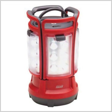 A red lantern set up and lit up in a list of cool camping equipment.