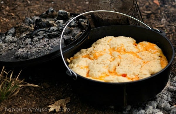 This 5 Layer Dutch Oven Country Breakfast from happymoneysaver.com is one of the very best camping meals. #campingmeals #campingrecipes #dutchoven #camping