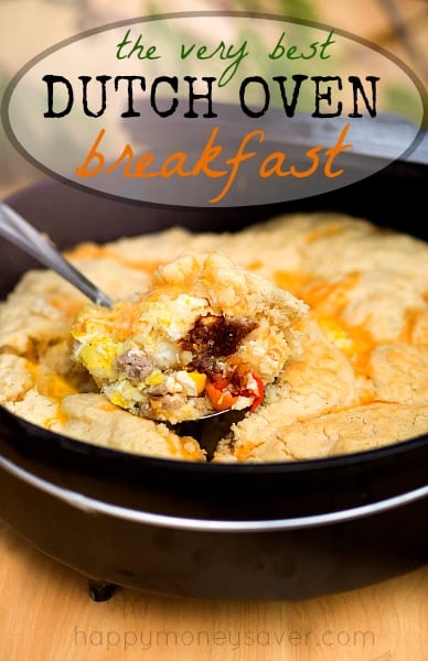 This 5 Layer Dutch Oven Country Breakfast from happymoneysaver.com is one of the very best camping meals. #campingmeals #campingrecipes #dutchoven #camping