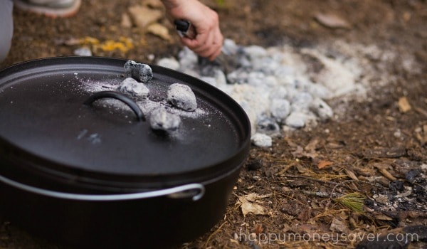 This 5 Layer Dutch Oven Country Breakfast from happymoneysaver.com is one of the very best camping meals. #campingmeals #campingrecipes #dutchoven #camping