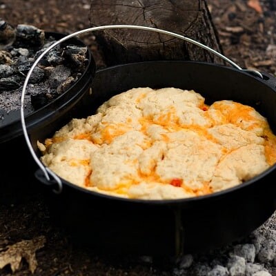 Five layer country breakfast in a Dutch oven.