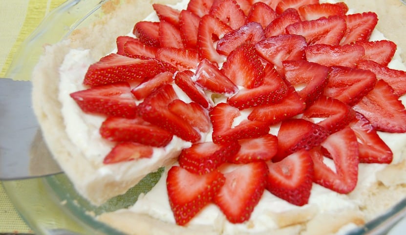 This really is the best strawberry pie recipe from happymoneysaver. It's almost like a cheesecake and has this orange glaze that really takes it over the top!