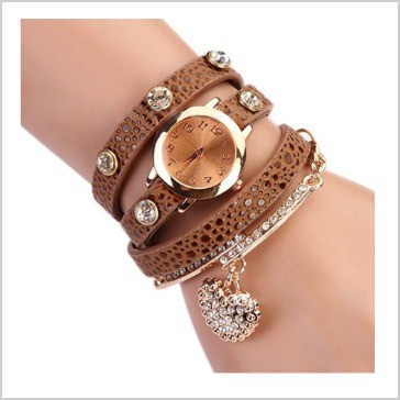 5 28 Deals Wrap Bracelet Watch Hy Money Saver Women S Fashion Rhinstone Faux Leather Wrap Bracelet Quartz Watch With Heart Pendant Brown Isn T This A Beautiful