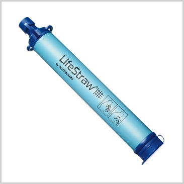 A LifeStraw water filter in blue
