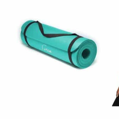 Workout pants, a workout shirt, and a yoga mat.