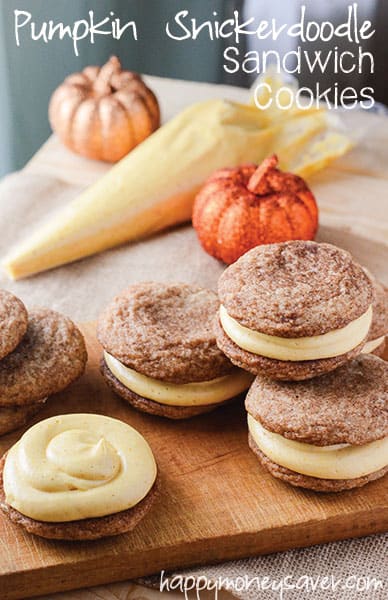 Pumpkin Snickerdoodle Sandwich Cookies | happymoneysaver.com