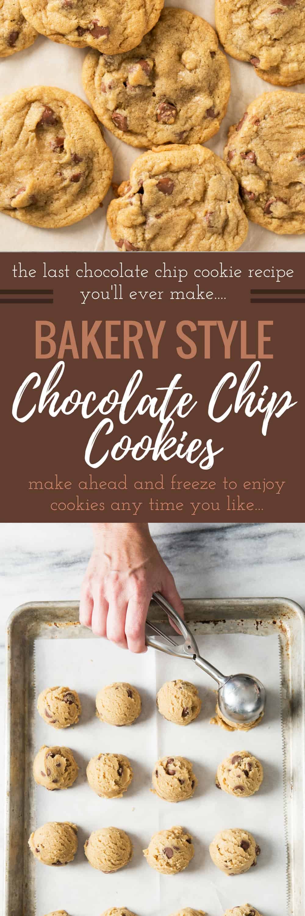 The BEST BAKERY STYLE Chocolate Chip Cookie Recipe that turns out perfect EVERY TIME! Once you try this recipe you will never want to make another recipe again, ever. It's perfection. The Master chocolate chip cookie recipe. 