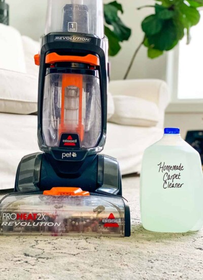 Carpet cleaner next to a jug labeled "Homemade Carpet Cleaner."