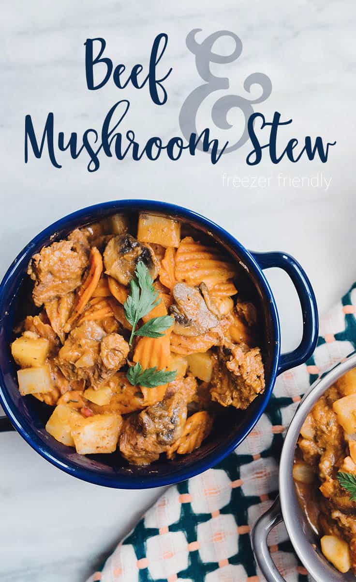 Beef and Mushroom Stew Slowcooker freezer meal by happymoneysaver.com