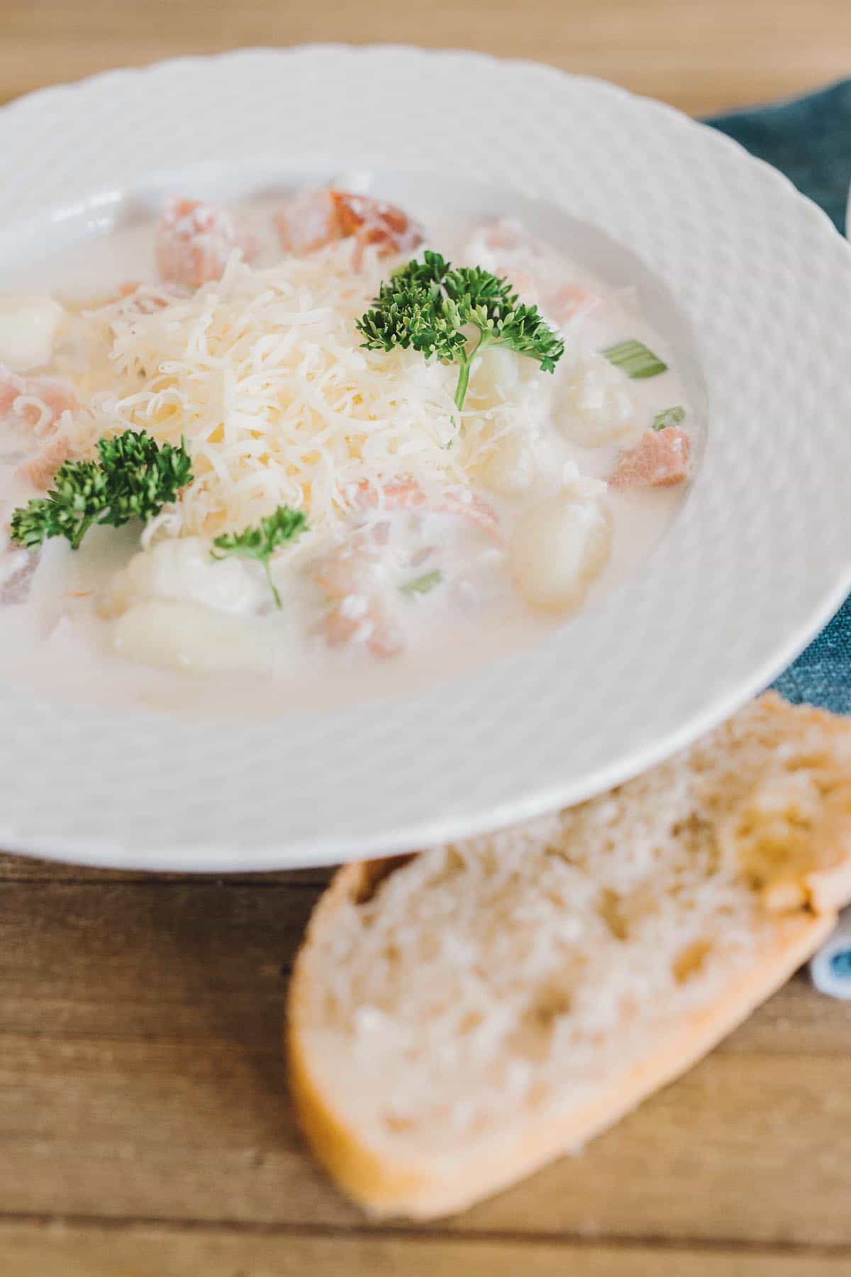Make ahead & freeze Chicken Cordon Bleu Soup recipe - so creamy and delicious!