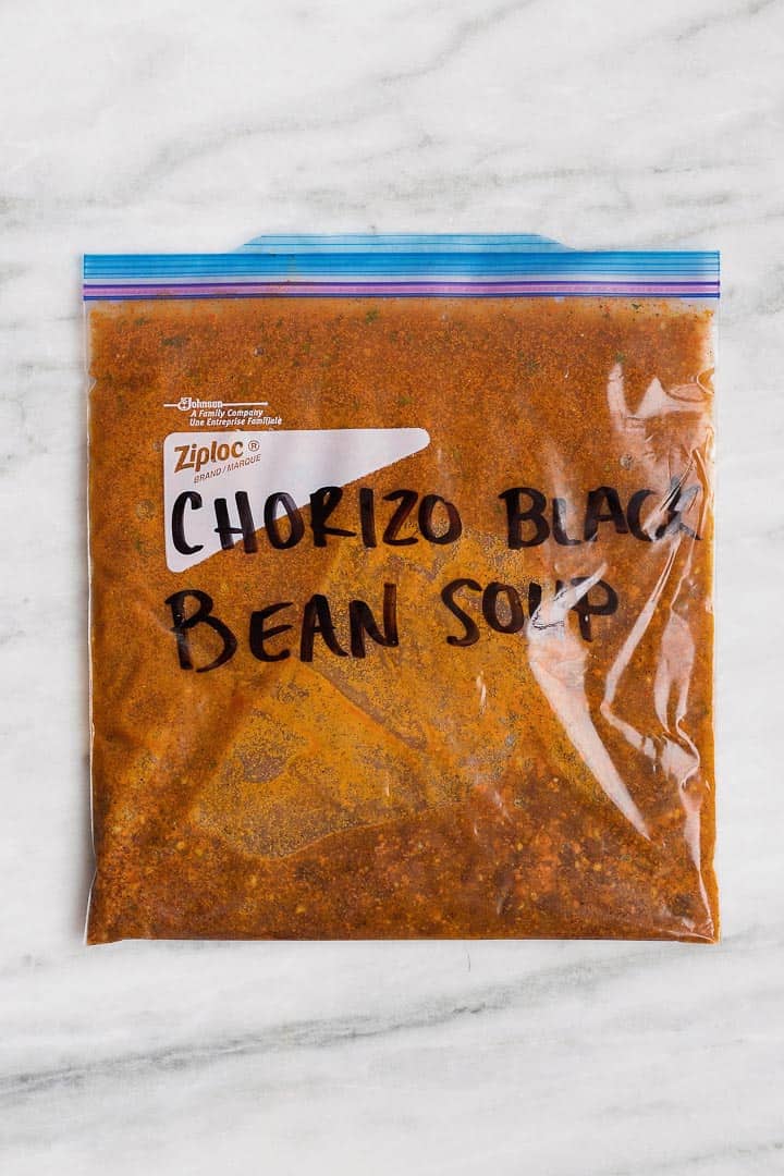 black bean soup freezer meal in a ziplock bag