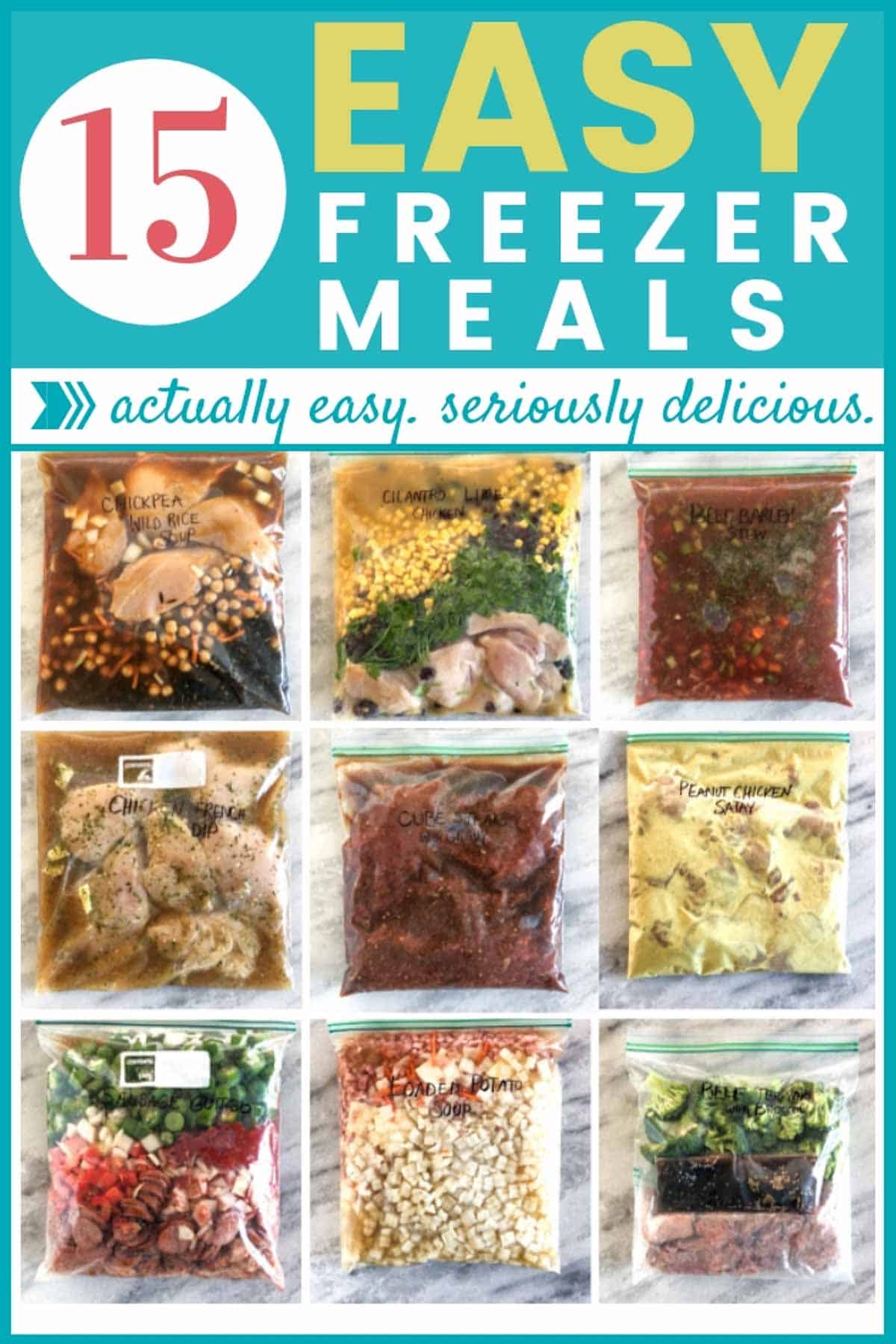 Easy Freezer Meals that are actually easy and seriously delicious. Bagged make ahead freezer meals.