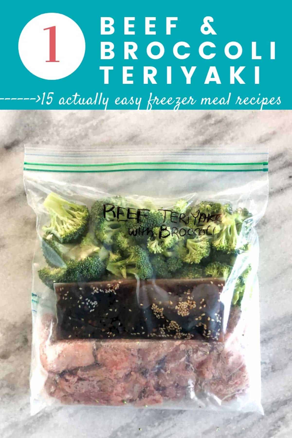 Easy Freezer Meals: Beef & Broccoli Teriyaki freezer meal in a bag. 