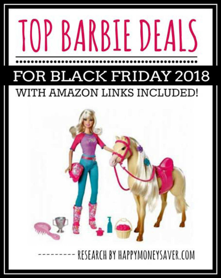 Barbie and horse with text \"Top Barbie Deals for Black Friday 2018 with Amazon links included!\"