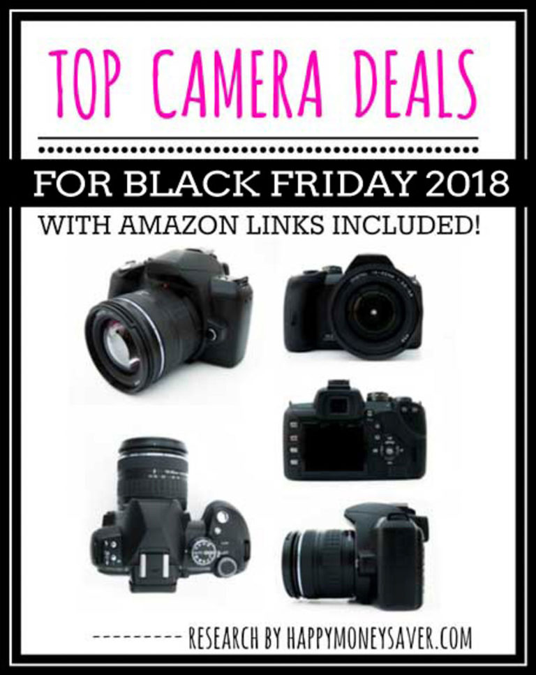 Collage of cameras with text \"Top Camera Deals for Black Friday 2018 with Amazon links included!\"