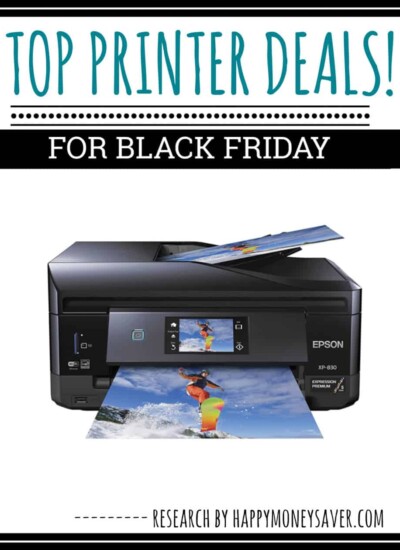 Printer with text "Top Printer Deals! For Black Friday."