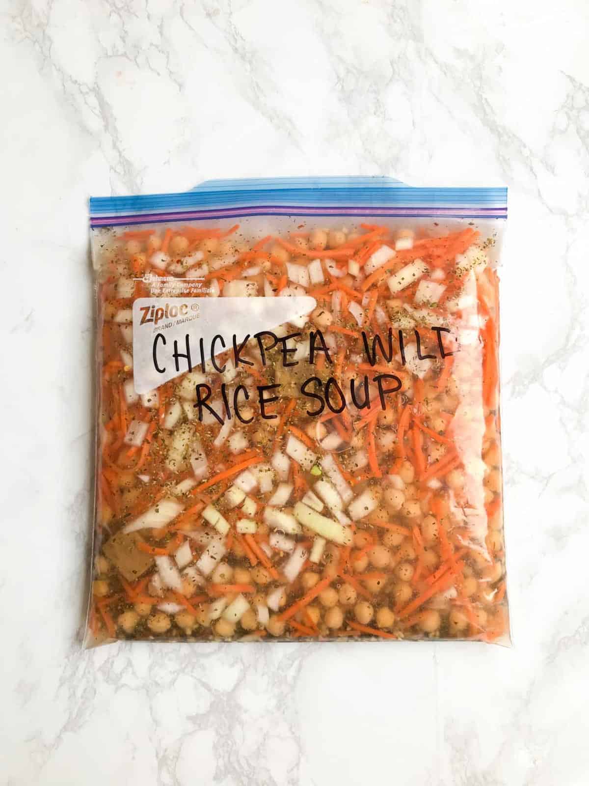 Chickpea Wild Rice Soup in a freezer bag