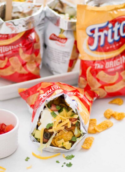 Walking taco in a fallen-over bag of Fritos.