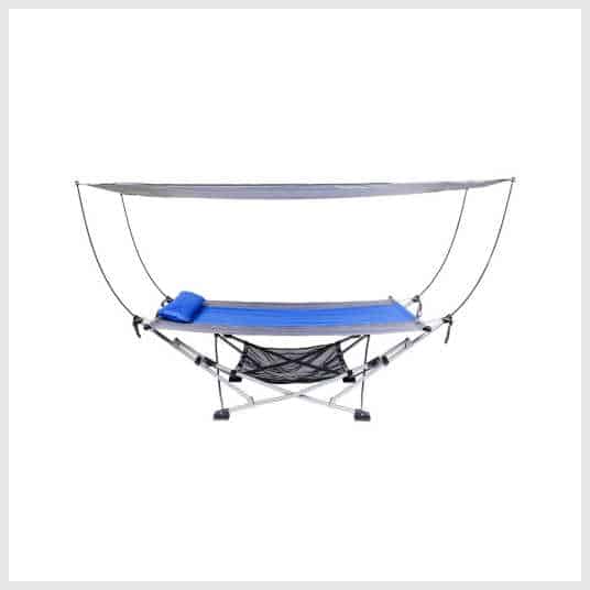 A hammock with a canopy on top.