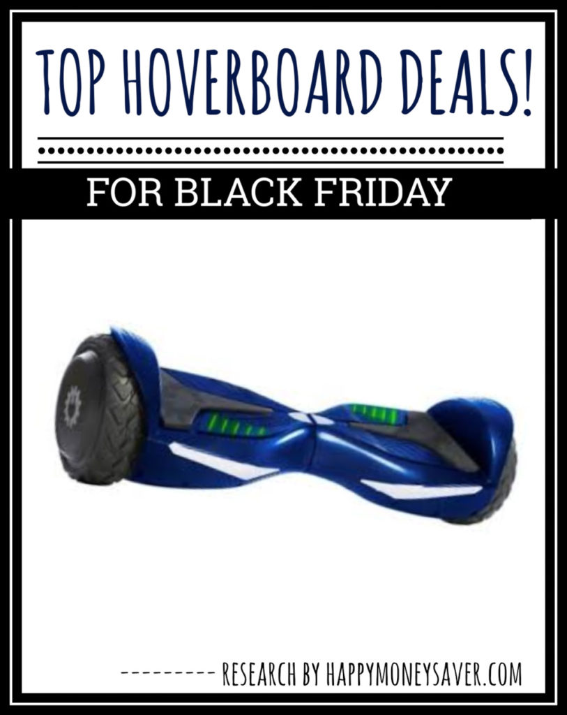 Blue hoverboard with text \"Top Hoverboard Deals! For Black Friday.\"